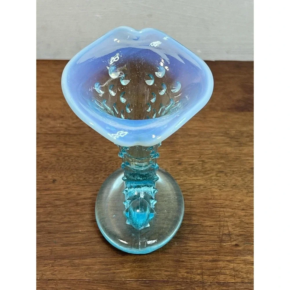 As Is-vtg Fenton Hobnail Blue Opalescent  Toothpick Holder Cornucopia